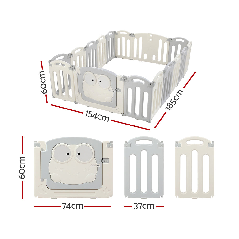 Keezi 16-Panel Foldable Baby Playpen Safety Activity Centre Light Grey/White