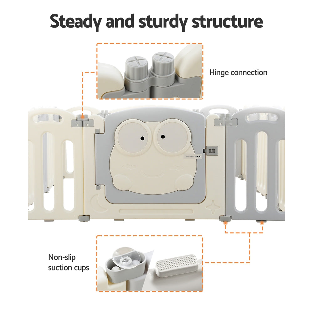 Keezi 16-Panel Foldable Baby Playpen Safety Activity Centre Light Grey/White