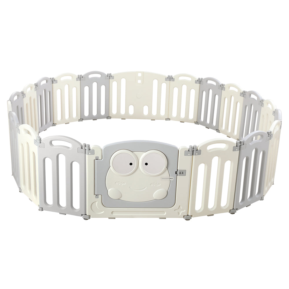 Keezi 20-Panel Foldable Baby Playpen Safety Activity Centre Light Grey/White