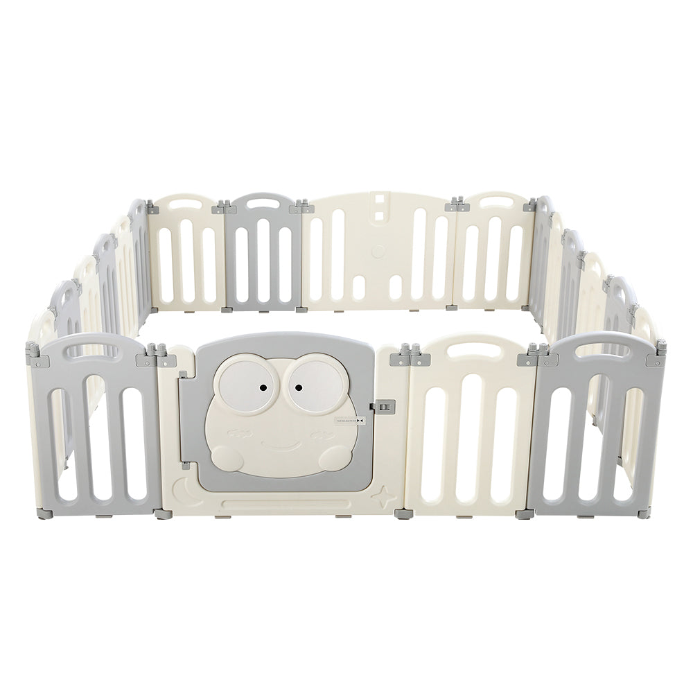 Keezi 20-Panel Foldable Baby Playpen Safety Activity Centre Light Grey/White