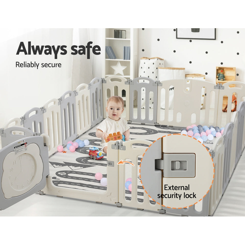 Keezi 20-Panel Foldable Baby Playpen Safety Activity Centre Light Grey/White