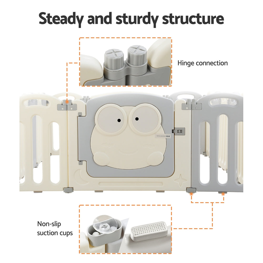 Keezi 20-Panel Foldable Baby Playpen Safety Activity Centre Light Grey/White