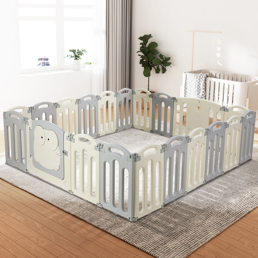 Keezi 20-Panel Foldable Baby Playpen Safety Activity Centre Light Grey/White