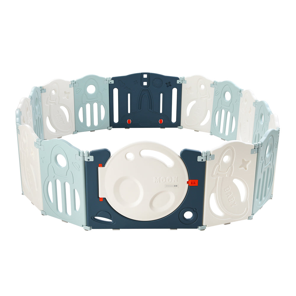 Keezi 16-Panel Foldable Baby Playpen Safety Barrier Blue/White
