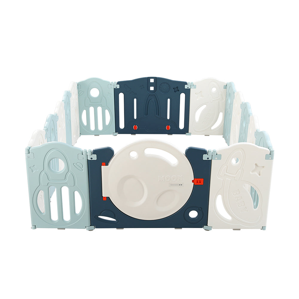 Keezi 16-Panel Foldable Baby Playpen Safety Barrier Blue/White