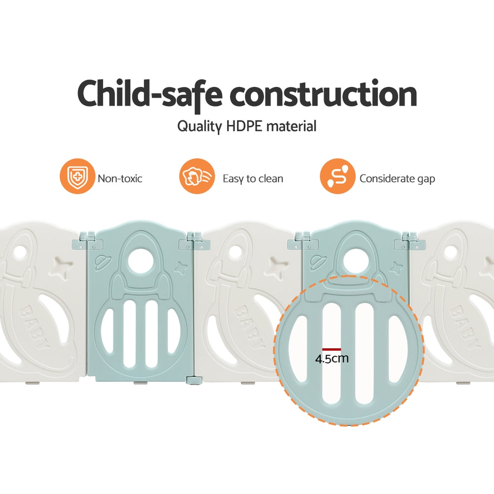 Keezi 16-Panel Foldable Baby Playpen Safety Barrier Blue/White