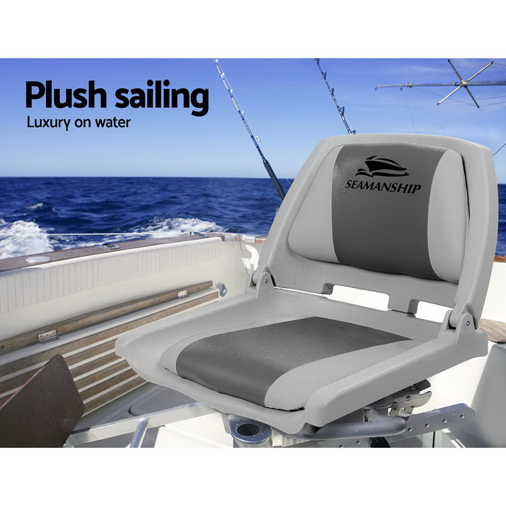 Seamanship Folding Boat Seats 2-Pack Swivel Low Back Grey Charcoal