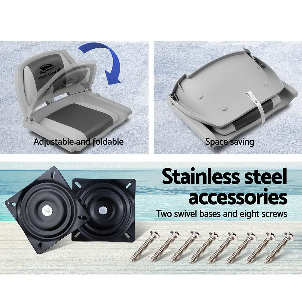 Seamanship Folding Boat Seats 2-Pack Swivel Low Back Grey Charcoal