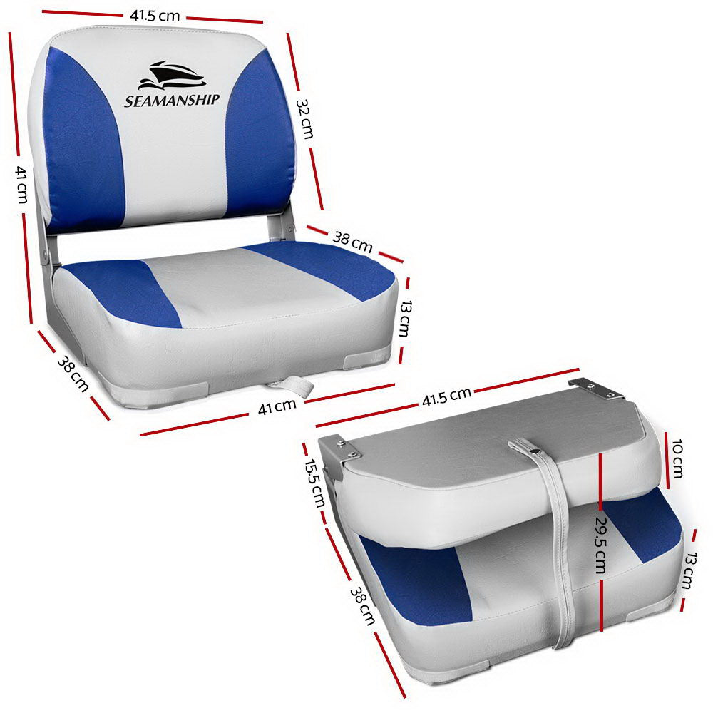 Seamanship Folding Boat Seats 2-Pack Swivel Low Back 13cm Padding Grey Blue