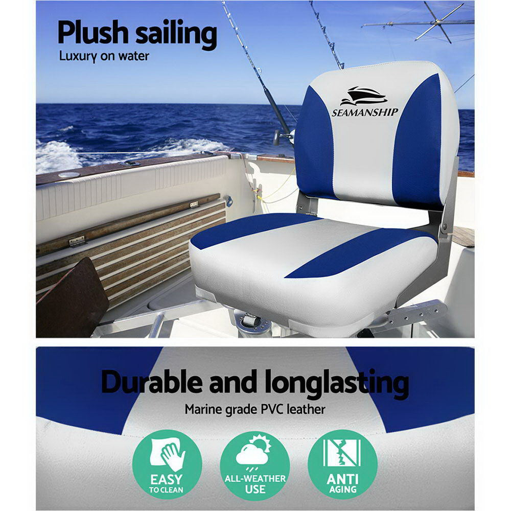 Seamanship Folding Boat Seats 2-Pack Swivel Low Back 13cm Padding Grey Blue