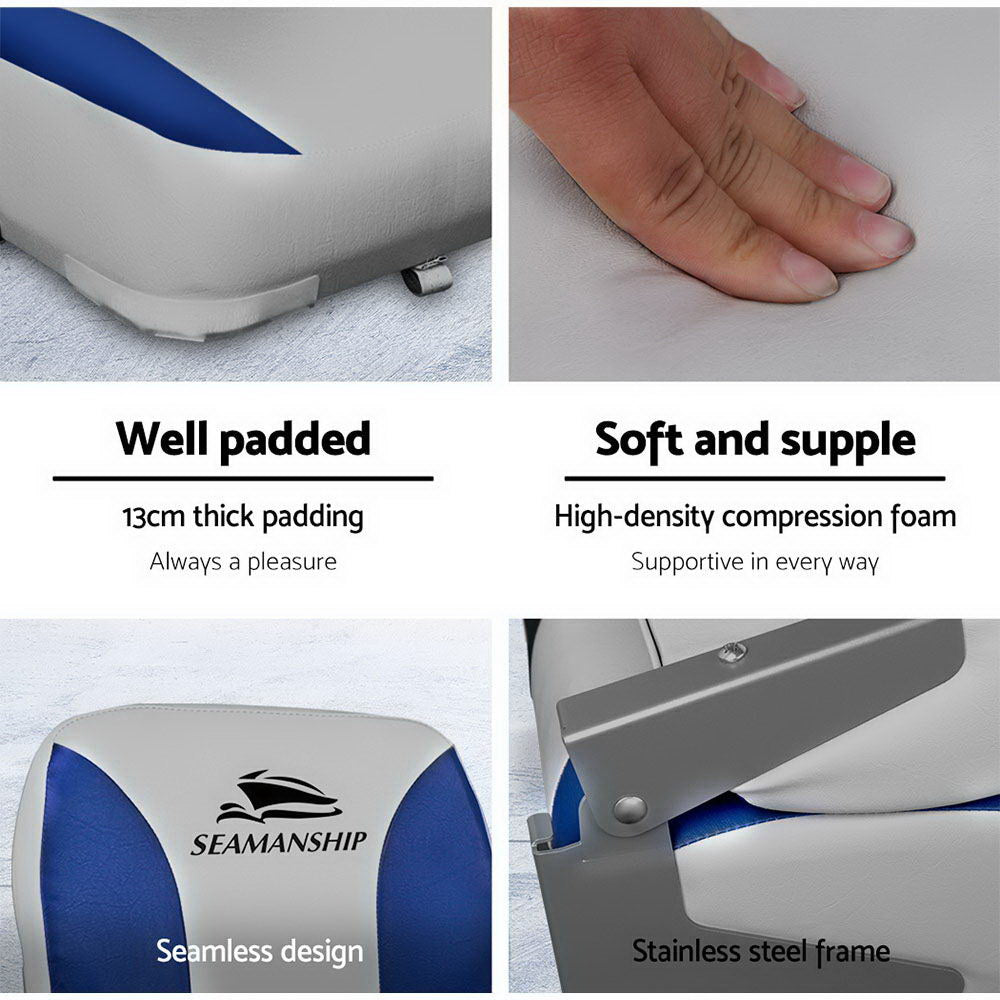 Seamanship Folding Boat Seats 2-Pack Swivel Low Back 13cm Padding Grey Blue