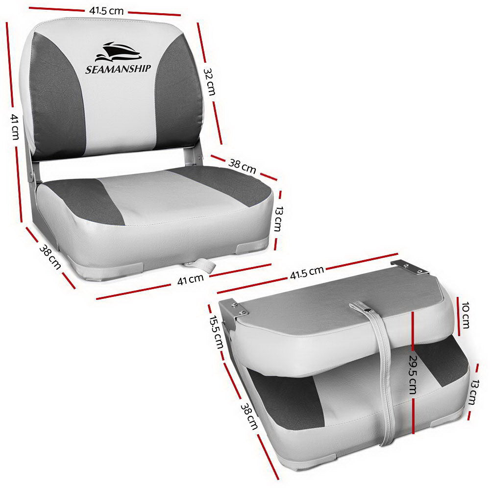 Seamanship 2X Marine Folding Boat Seats Swivel Low Back 13cm Padding Charcoal