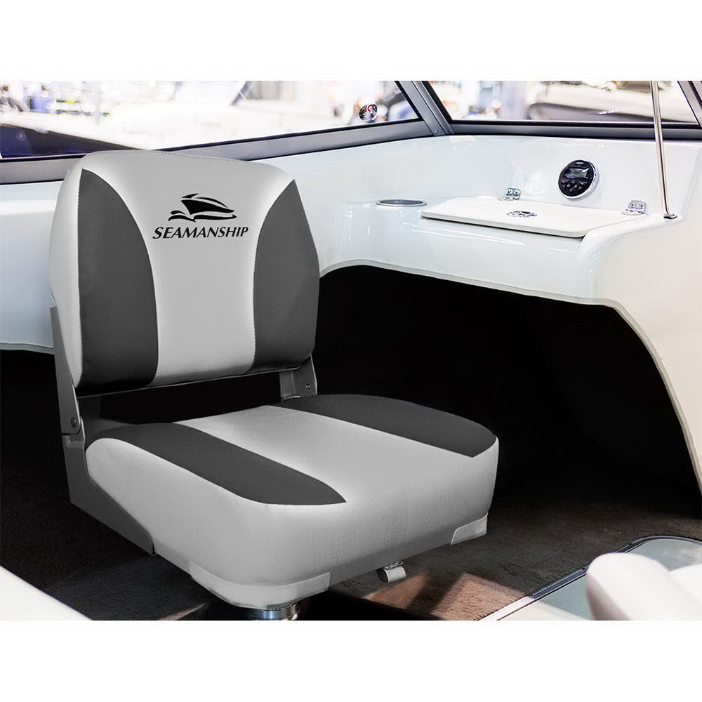 Seamanship 2X Marine Folding Boat Seats Swivel Low Back 13cm Padding Charcoal