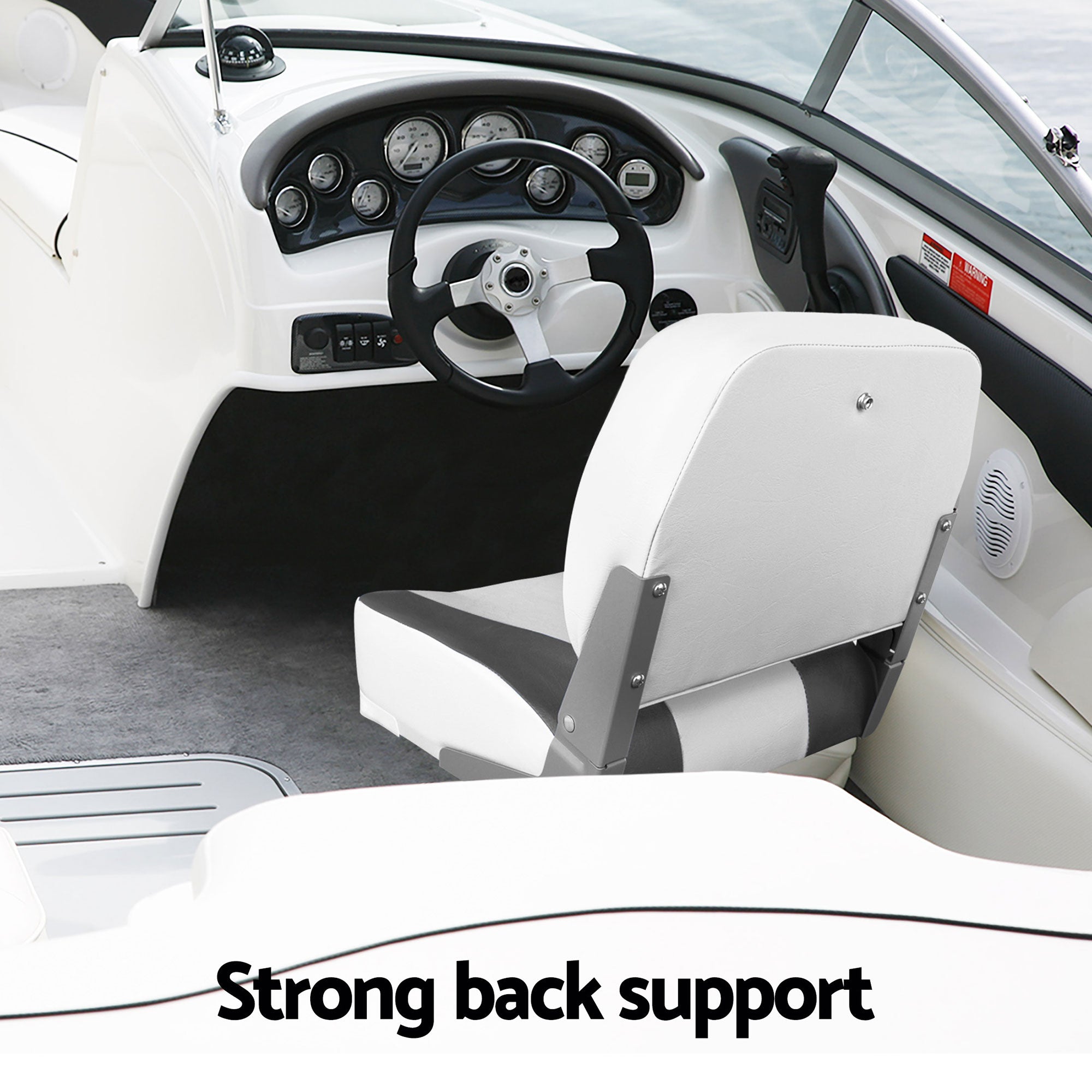 Seamanship 2X Folding Boat Seats with 2X Adjustable Pedestals 55–75cm Marine Swivel Low Back 13cm Padding Charcoal