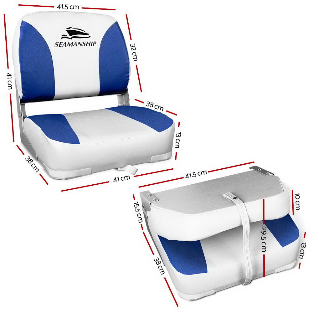 Seamanship 2X Marine Boat Seats Swivel Folding Low Back White Blue