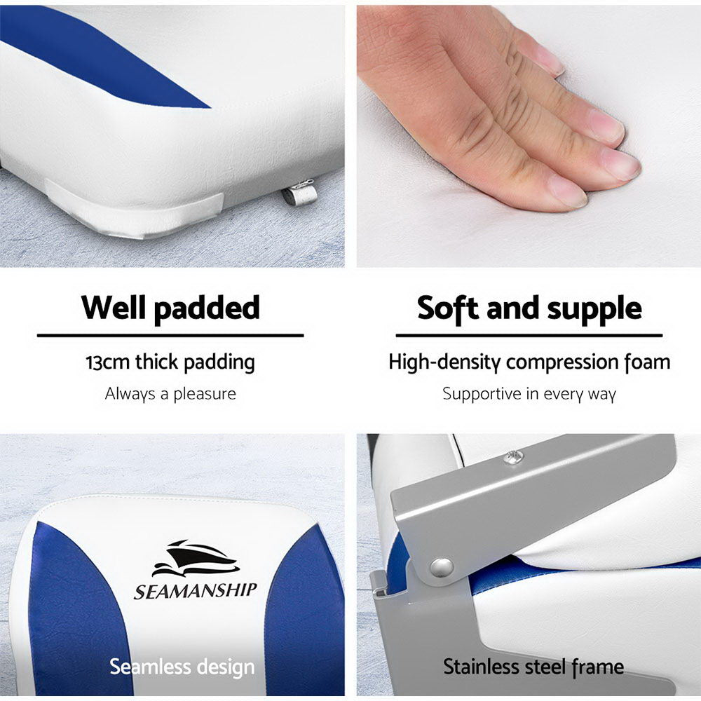 Seamanship 2X Marine Boat Seats Swivel Folding Low Back White Blue