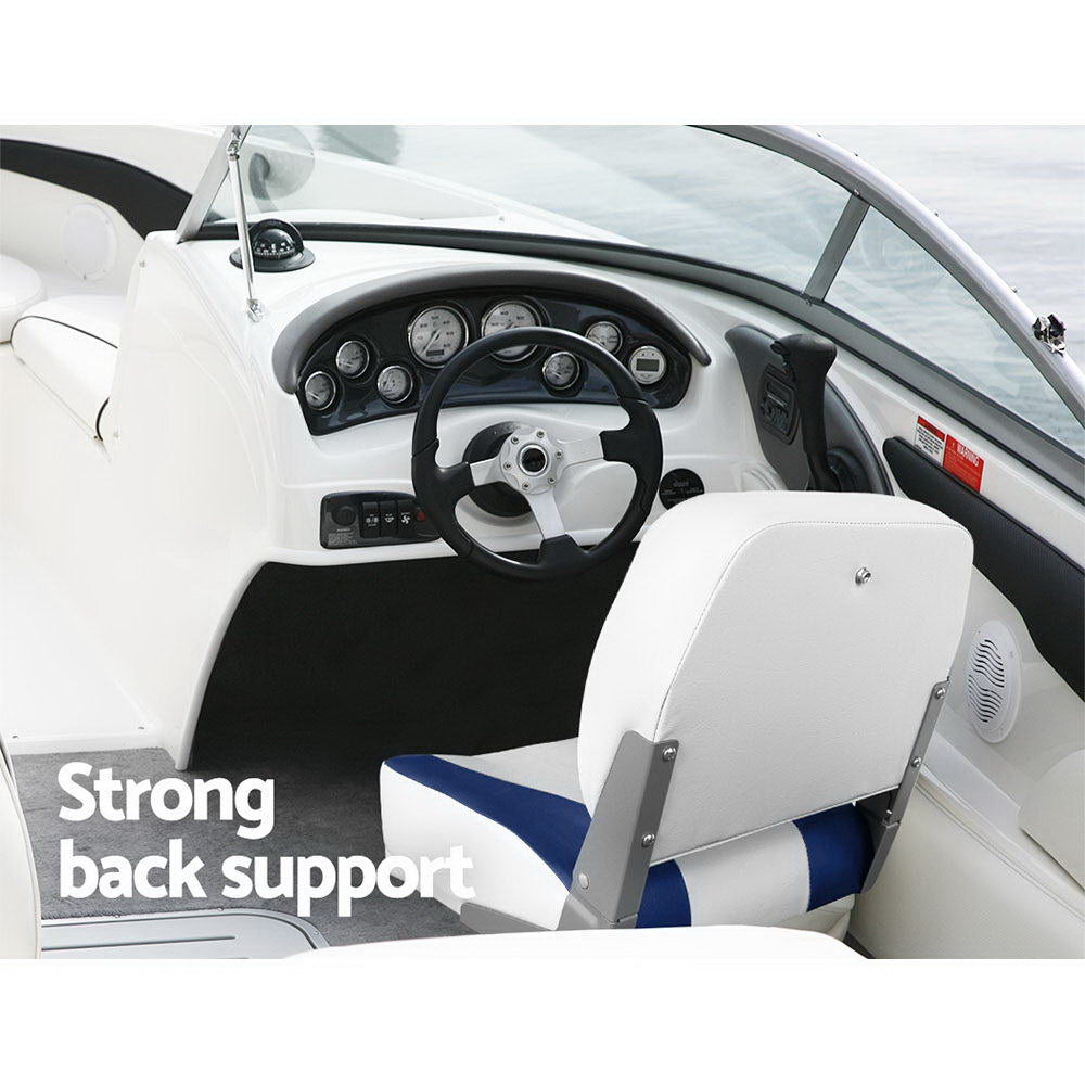 Seamanship 2X Marine Boat Seats Swivel Folding Low Back White Blue
