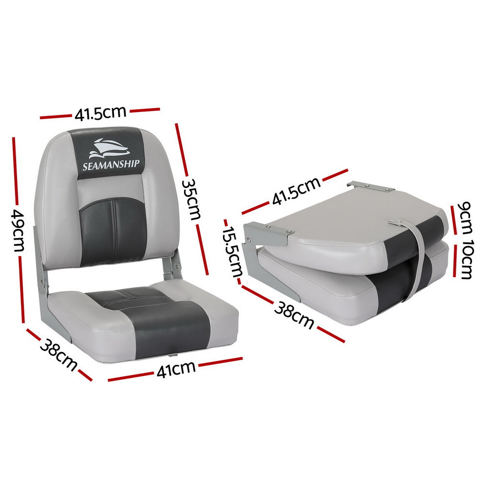 Seamanship Folding Boat Seats 2-Pack Swivel Low Back 10cm Padding Charcoal