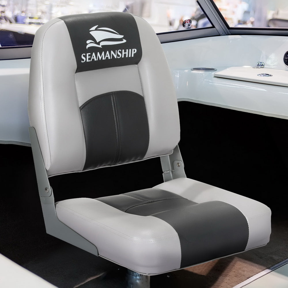 Seamanship Folding Boat Seats 2-Pack Swivel Low Back 10cm Padding Charcoal