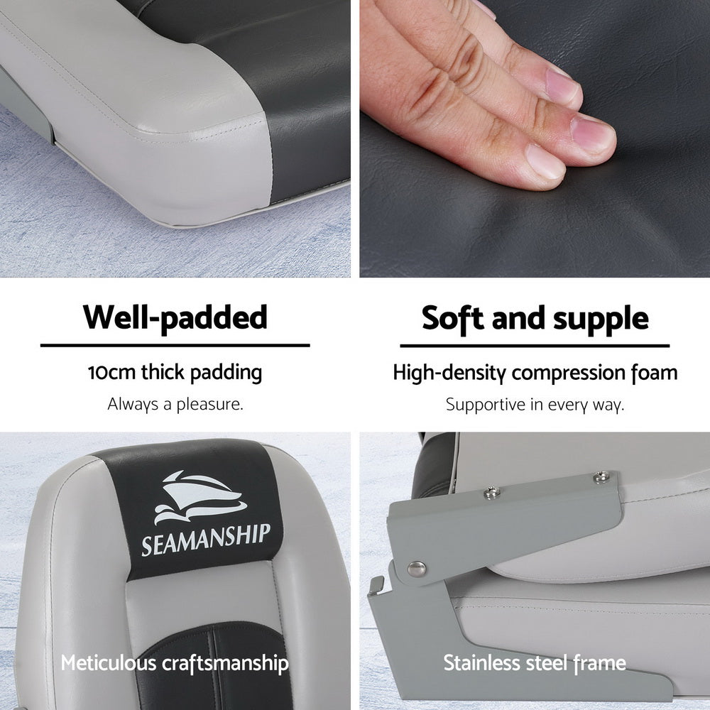 Seamanship Folding Boat Seats 2-Pack Swivel Low Back 10cm Padding Charcoal