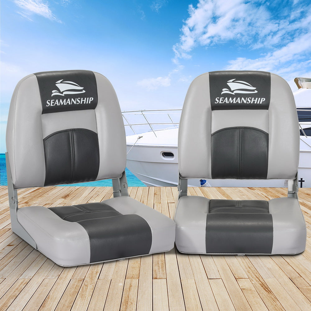 Seamanship Folding Boat Seats 2-Pack Swivel Low Back 10cm Padding Charcoal