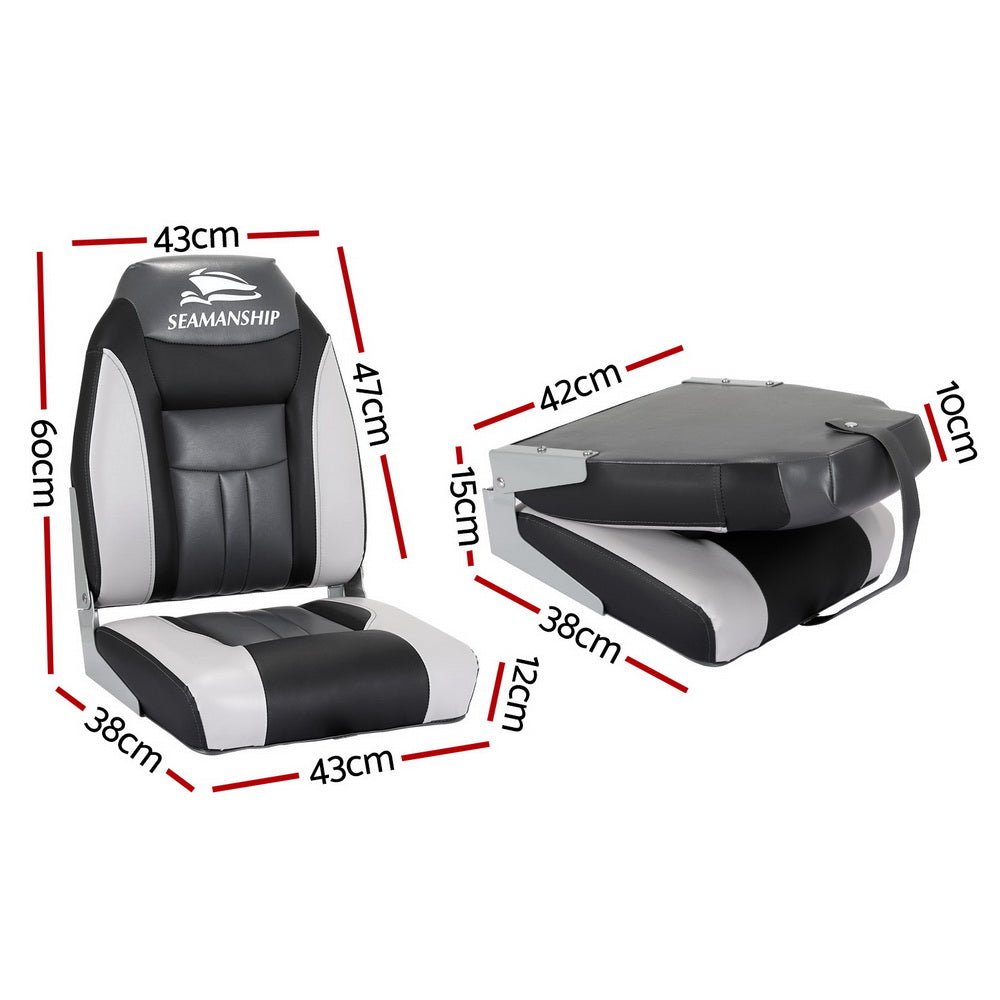 Seamanship Folding Boat Seats 2-Pack Swivel High Back Black/Grey