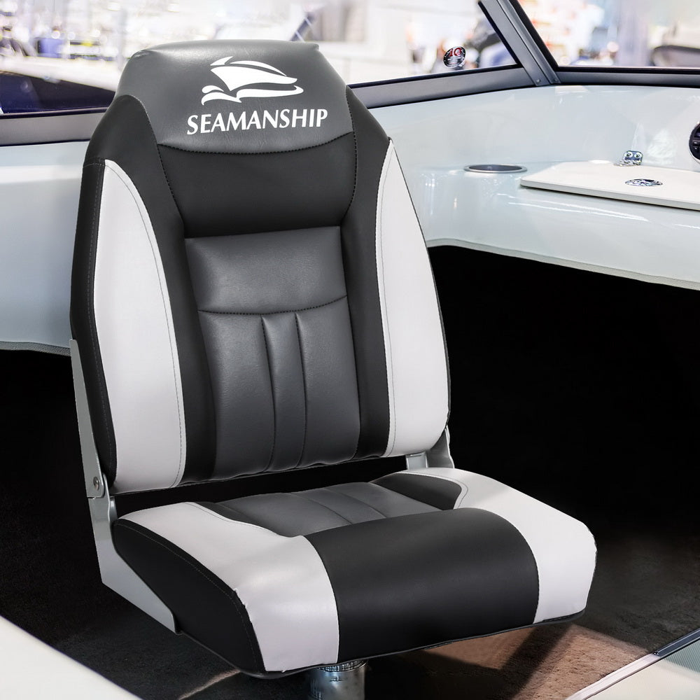 Seamanship Folding Boat Seats 2-Pack Swivel High Back Black/Grey