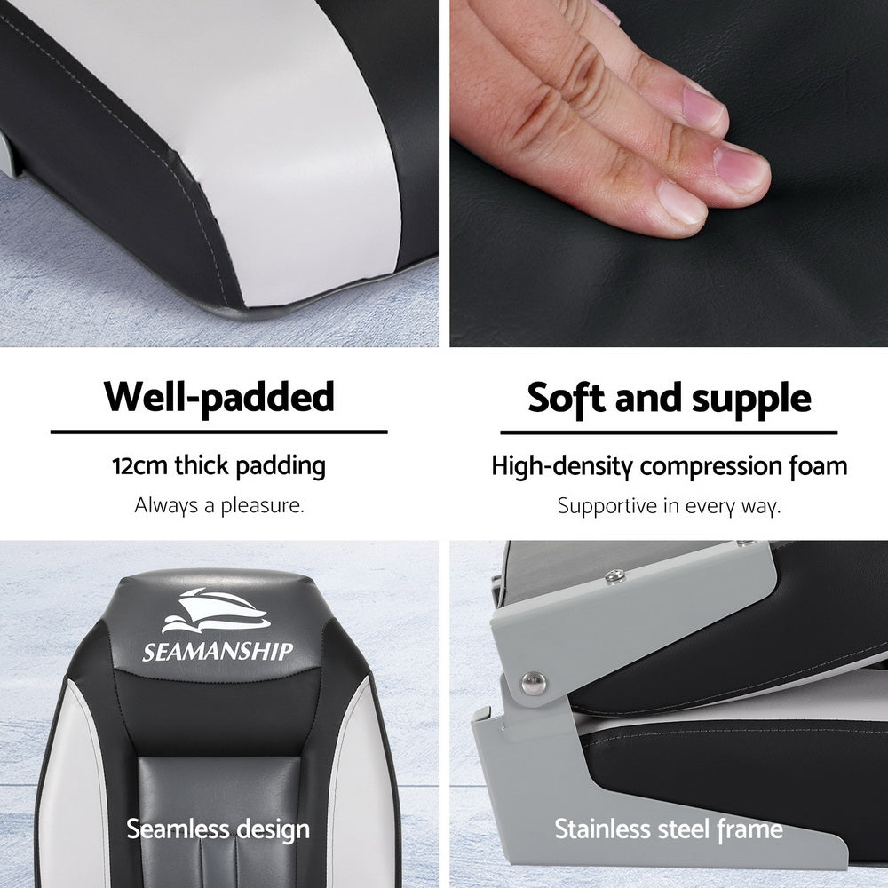 Seamanship Folding Boat Seats 2-Pack Swivel High Back Black/Grey