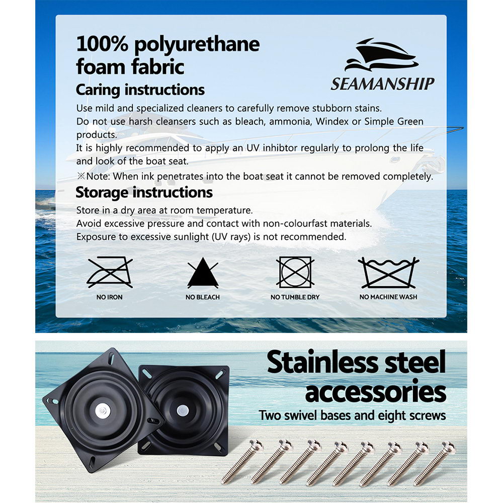 Seamanship Folding Boat Seats 2-Pack Swivel High Back Black/Grey
