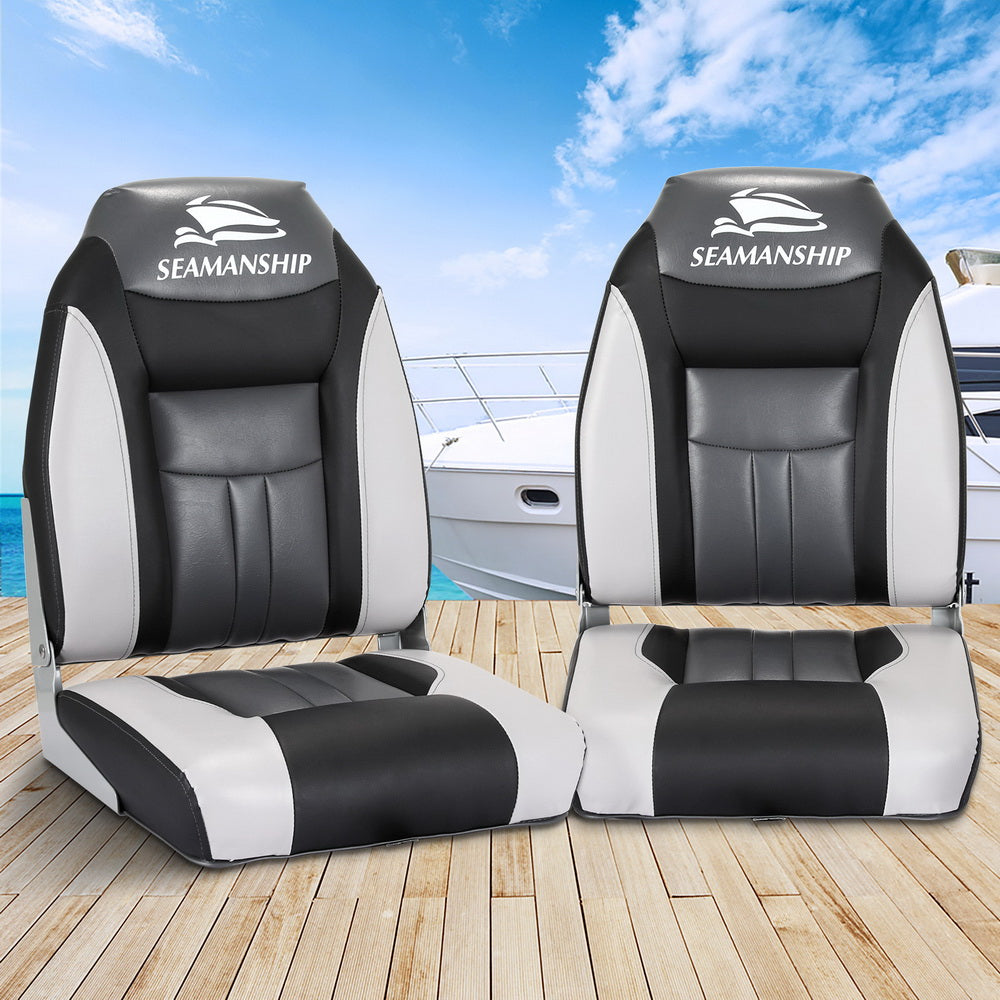 Seamanship Folding Boat Seats 2-Pack Swivel High Back Black/Grey