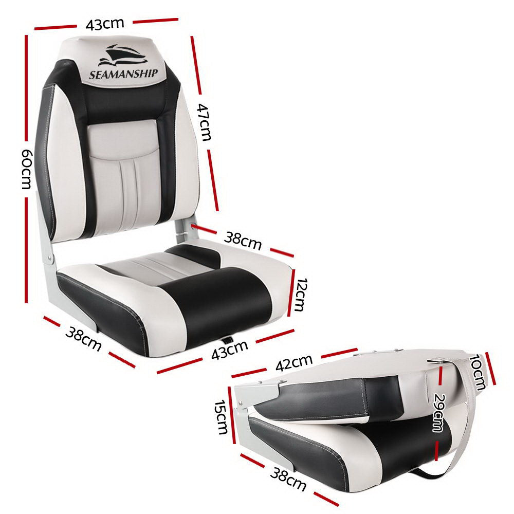 Seamanship Folding Boat Seats 2-Pack Swivel High Back Grey/Black