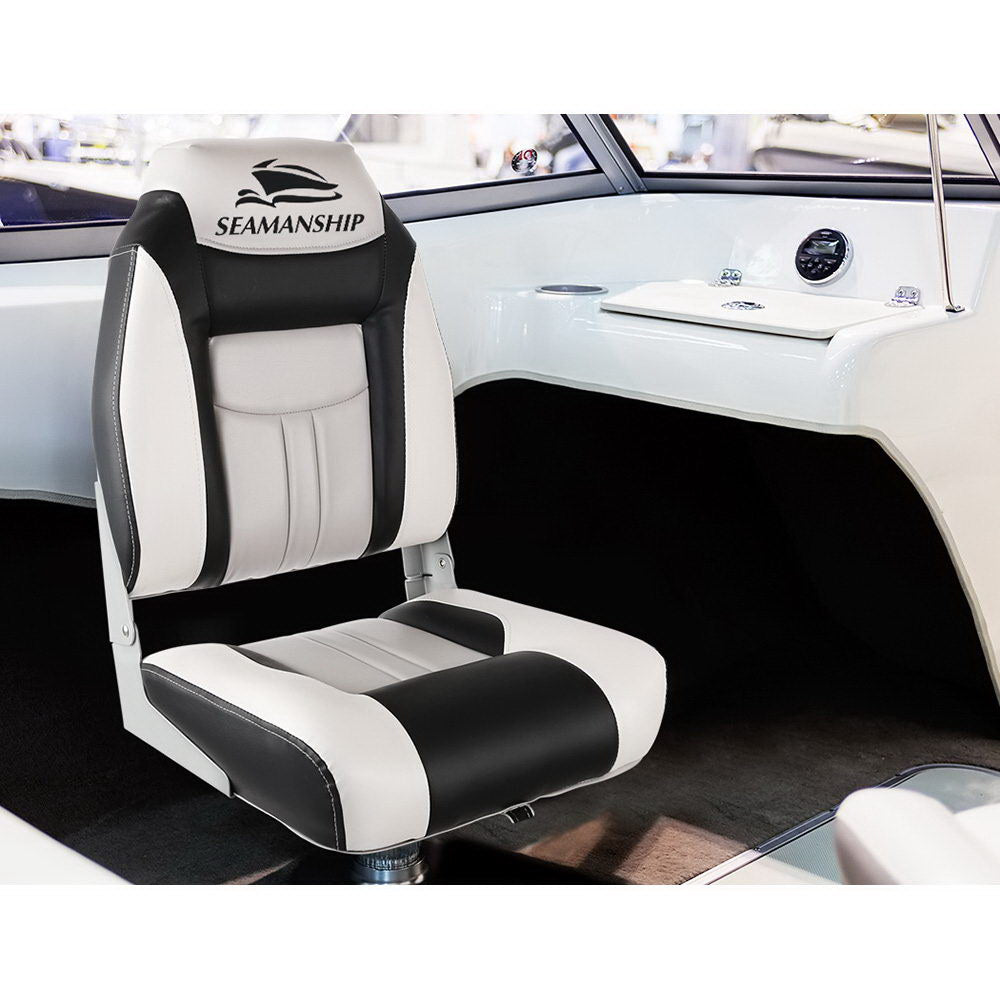 Seamanship Folding Boat Seats 2-Pack Swivel High Back Grey/Black