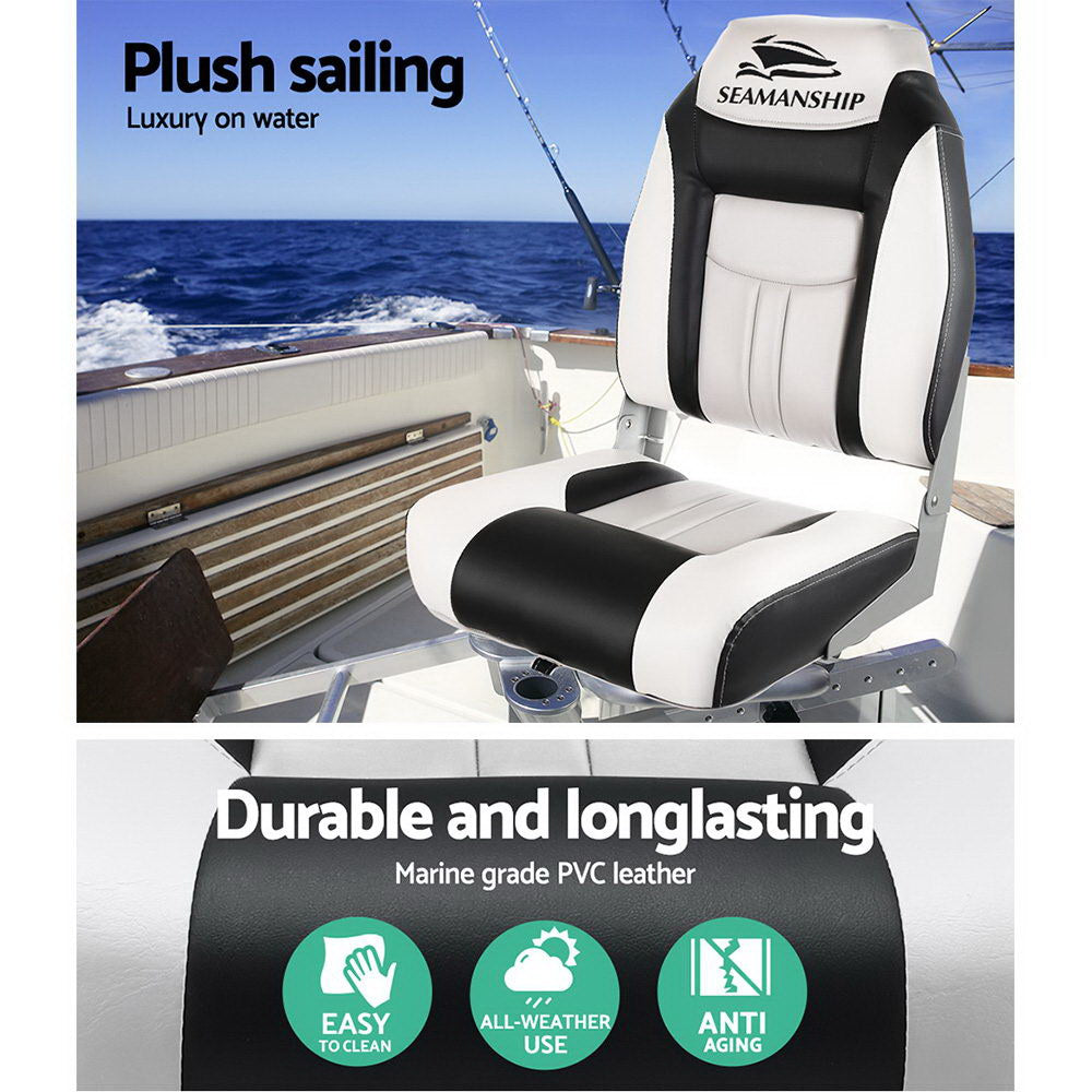 Seamanship Folding Boat Seats 2-Pack Swivel High Back Grey/Black