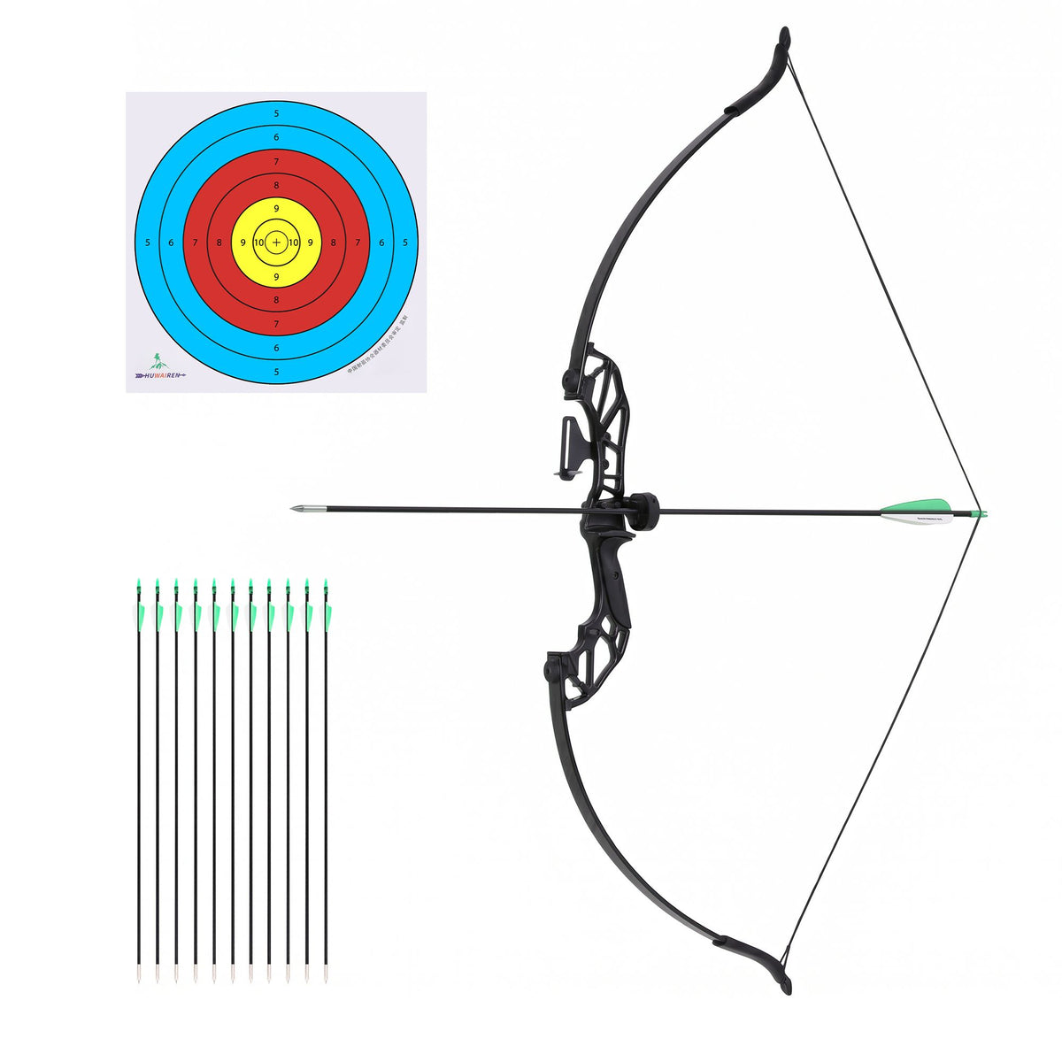 Everfit Recurve Bow and Arrow Set 55lbs Takedown Archery Green