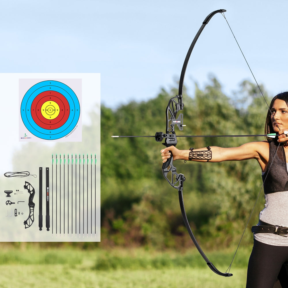 Everfit 55lbs Bow Arrow Set Recurve Takedown Archery Hunting for Beginner Green