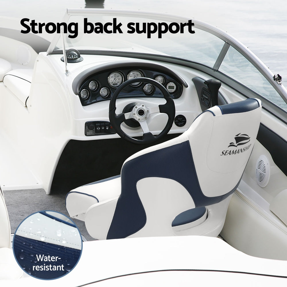 Seamanship Boat Seat Flip-Up Bolster Swivel Blue