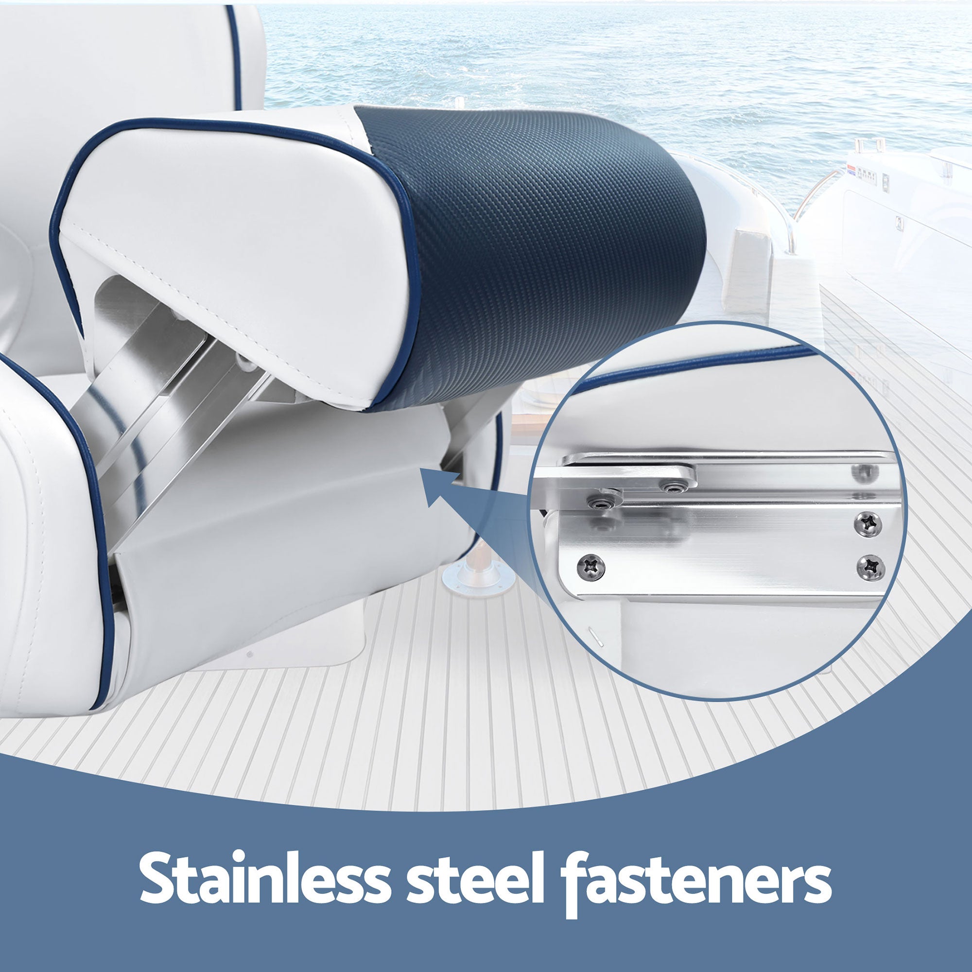 Seamanship Captain Bucket Boat Seats Flip Up Bolster Swivel 15cm Padding with Adjustable Pedestals 34–46cm Blue