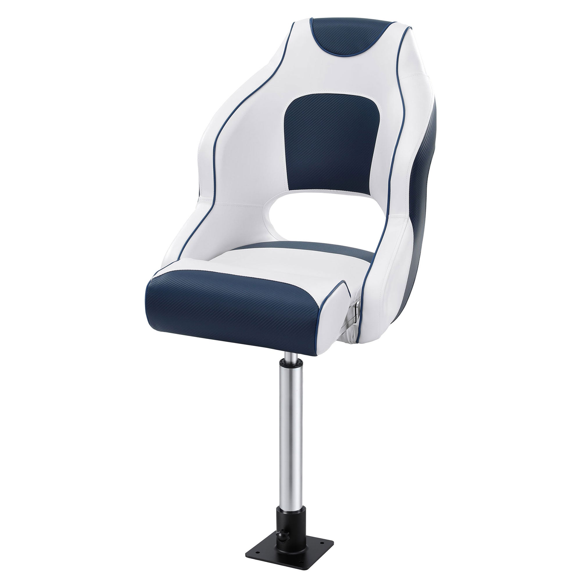 Seamanship Captain Bucket Boat Seats Flip Up Bolster Swivel 15cm Padding with Adjustable Pedestals 55–75cm Blue