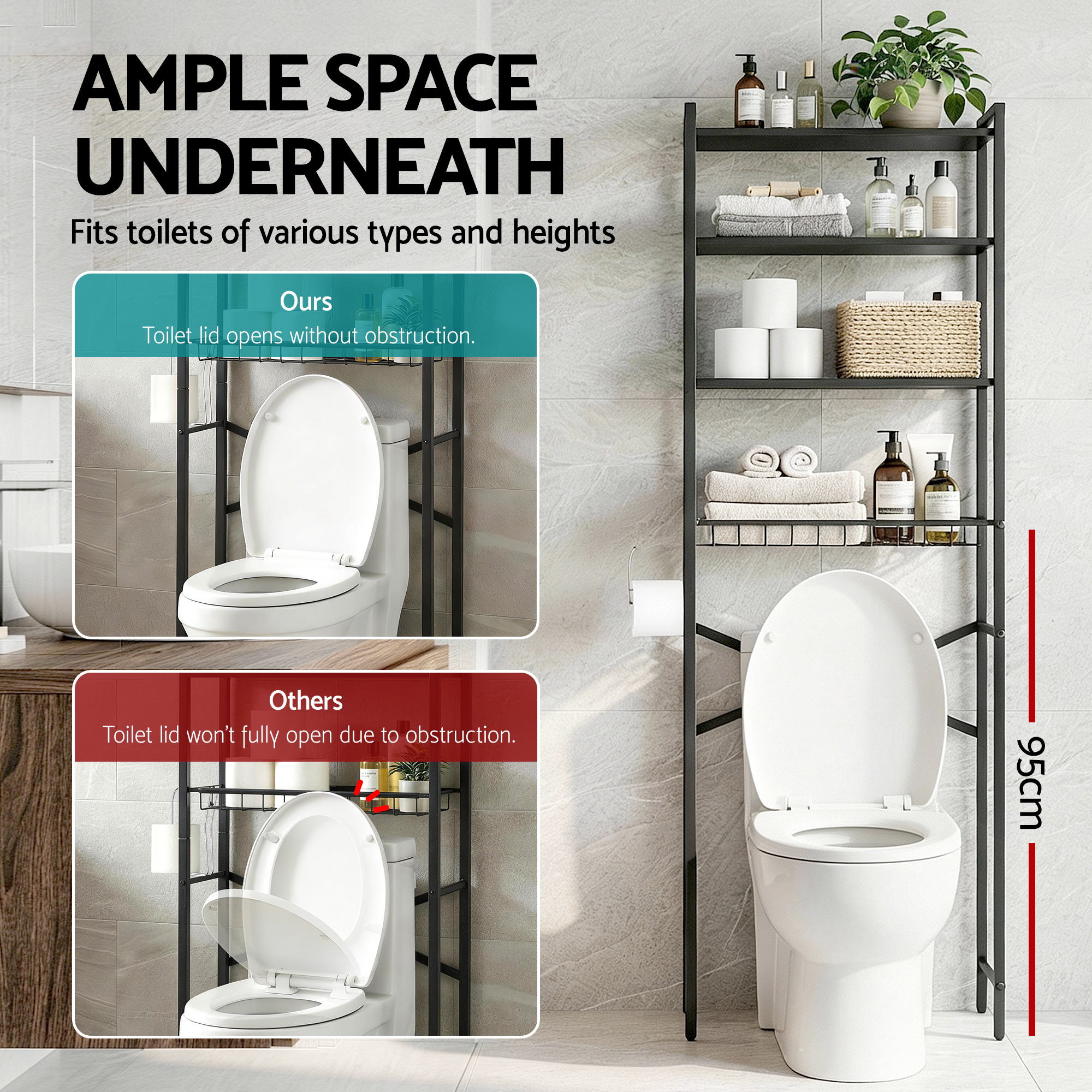 Artiss Over Toilet Bathroom Storage Rack Space Saving 4 Tier Organiser White