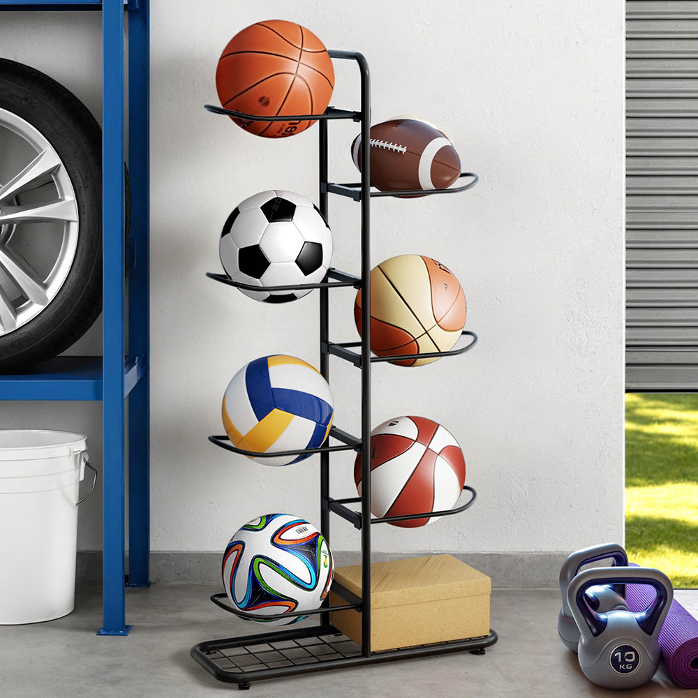 Everfit 7-Tier Ball Storage Rack Sports Equipment Organiser Black