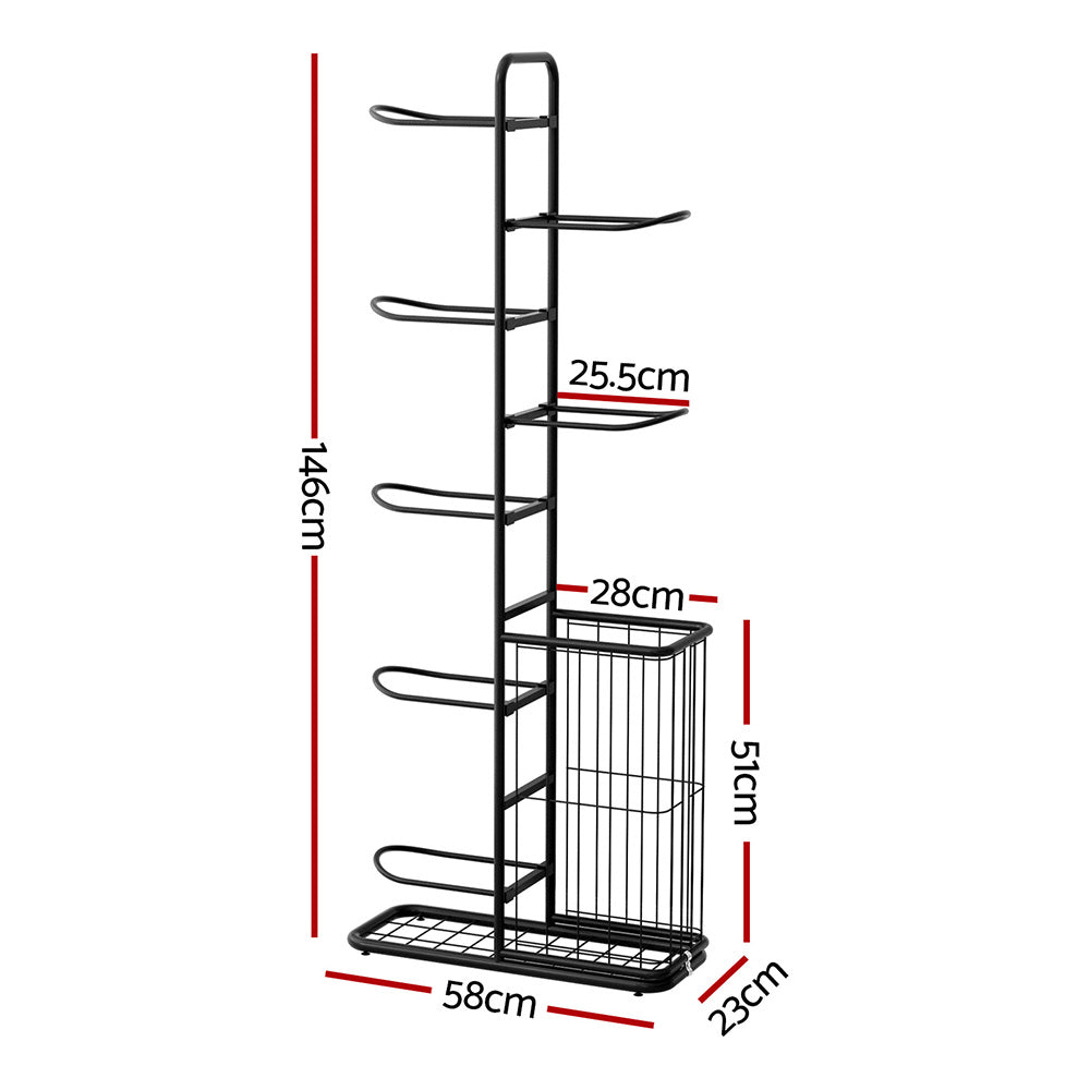 Everfit 7-Tier Ball Storage Rack Sports Equipment Organizer Black