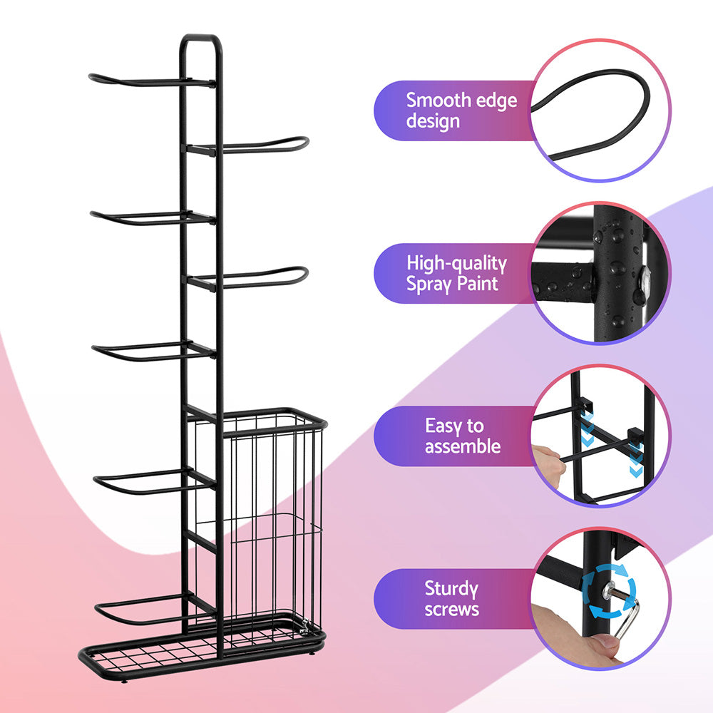 Everfit 7-Tier Ball Storage Rack Sports Equipment Organizer Black