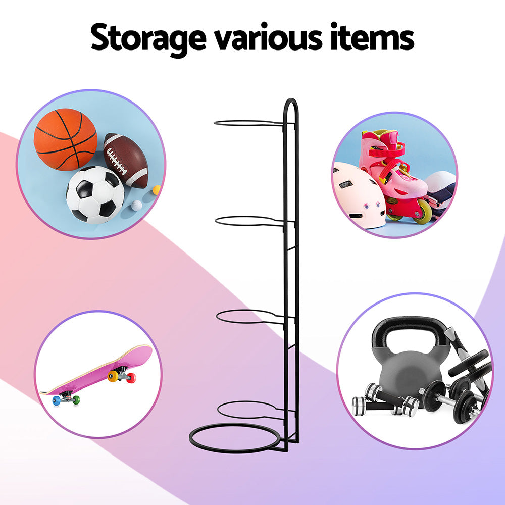 Everfit 4-Tier Ball Storage Rack Black Sports Equipment Organiser