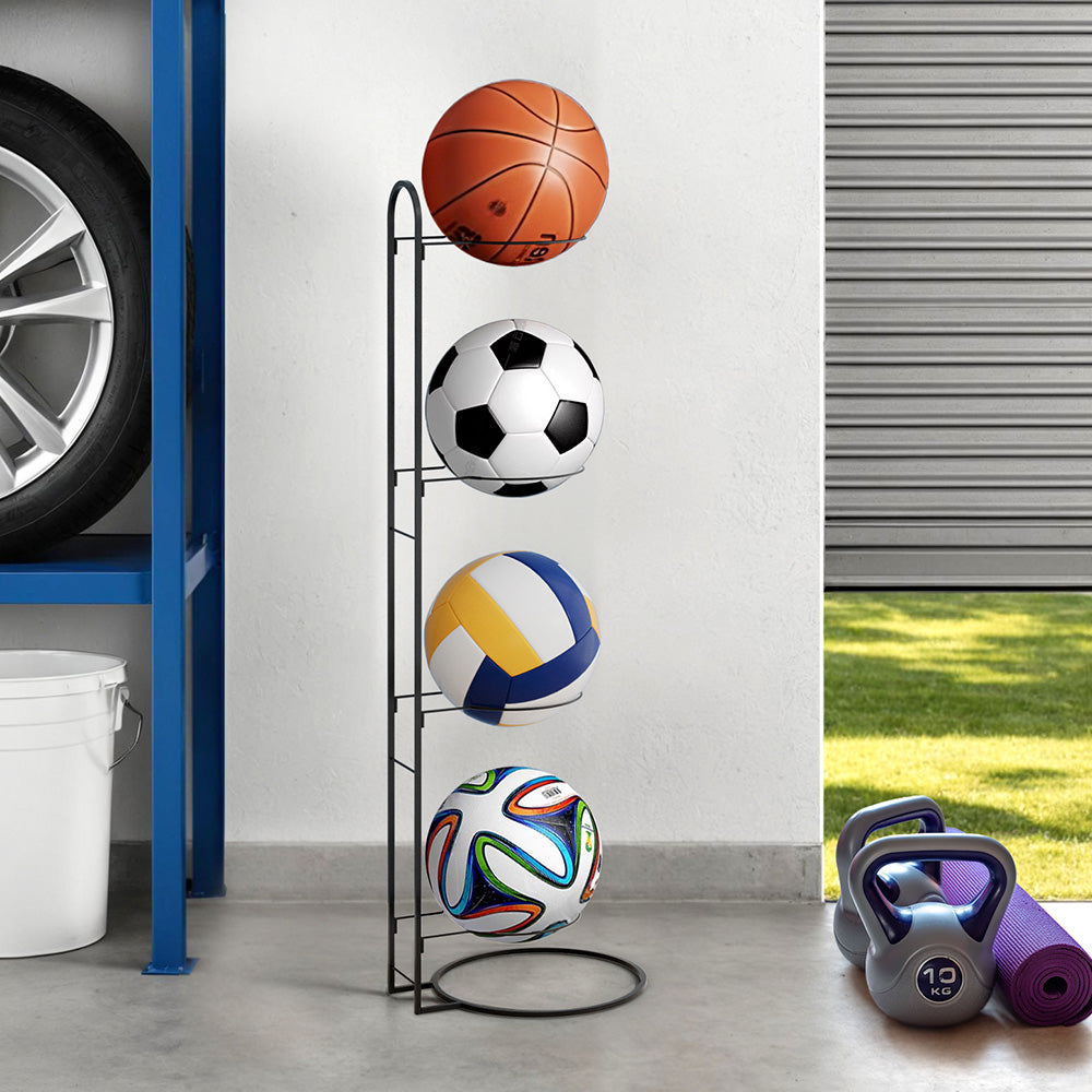 Everfit 4-Tier Ball Storage Rack Black Sports Equipment Organiser