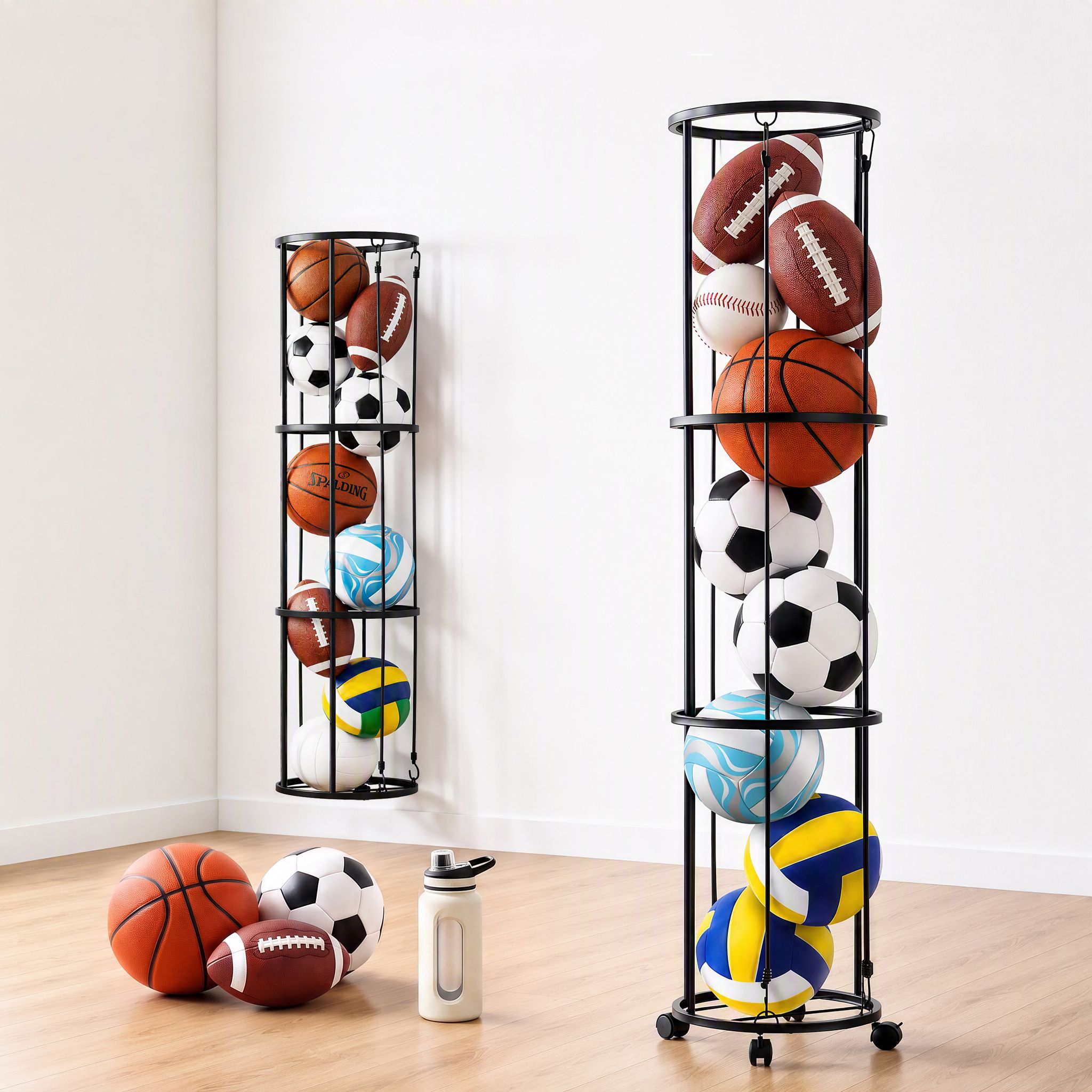Everfit Vertical Ball Storage Rack with Wheels Sports Equipment Organiser