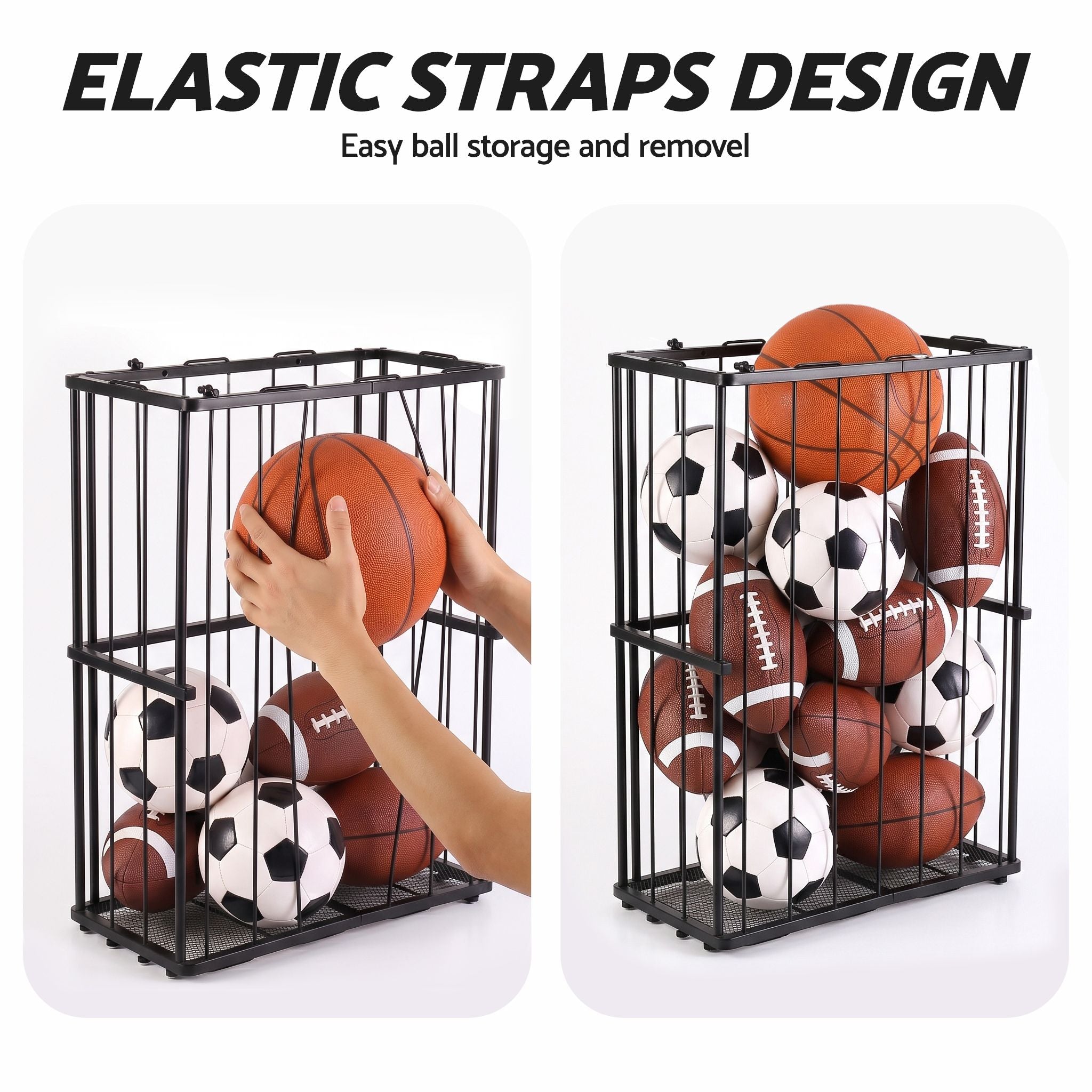 Everfit Ball Storage Rack Elastic Rope Ball Rack Wall Mounted & Floor Organizer