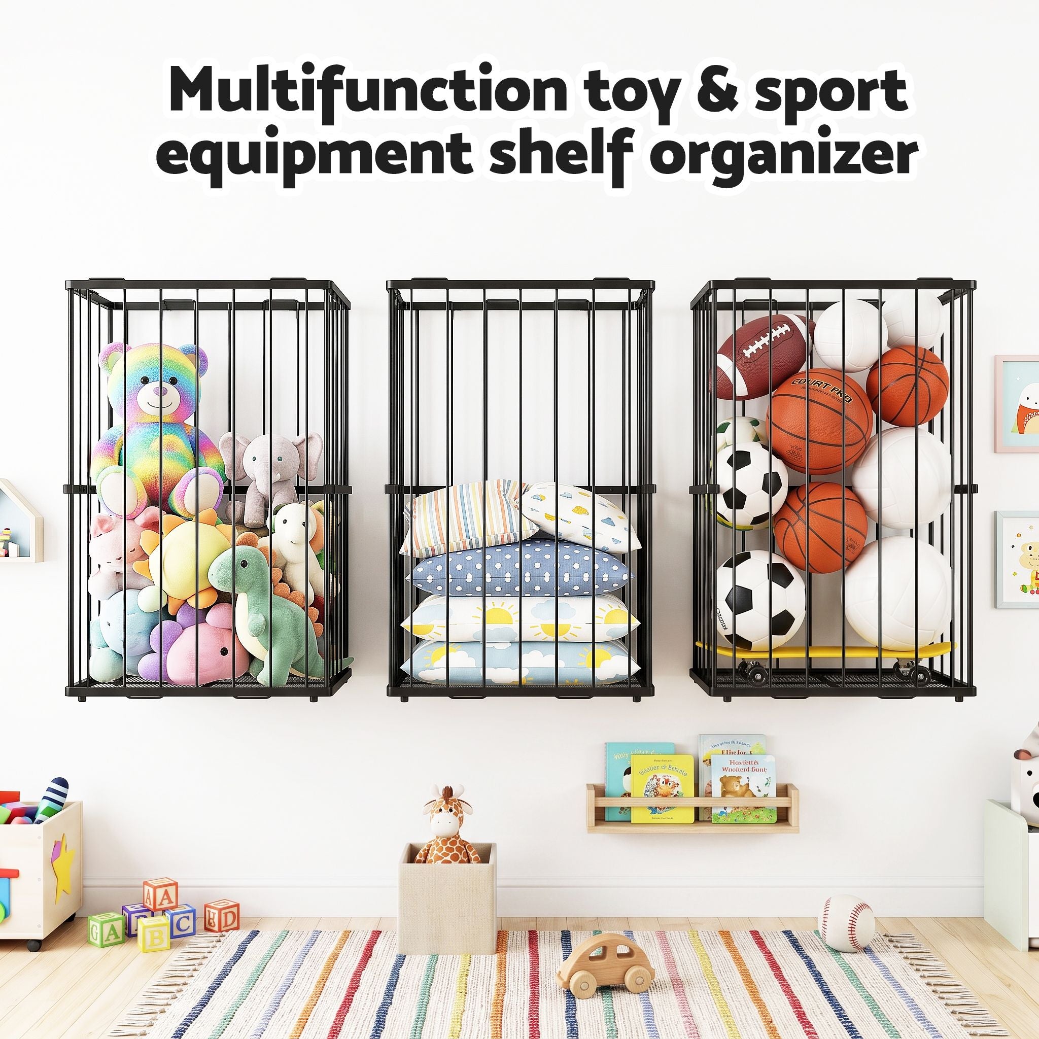 Everfit Ball Storage Rack Elastic Rope Ball Rack Wall Mounted & Floor Organizer