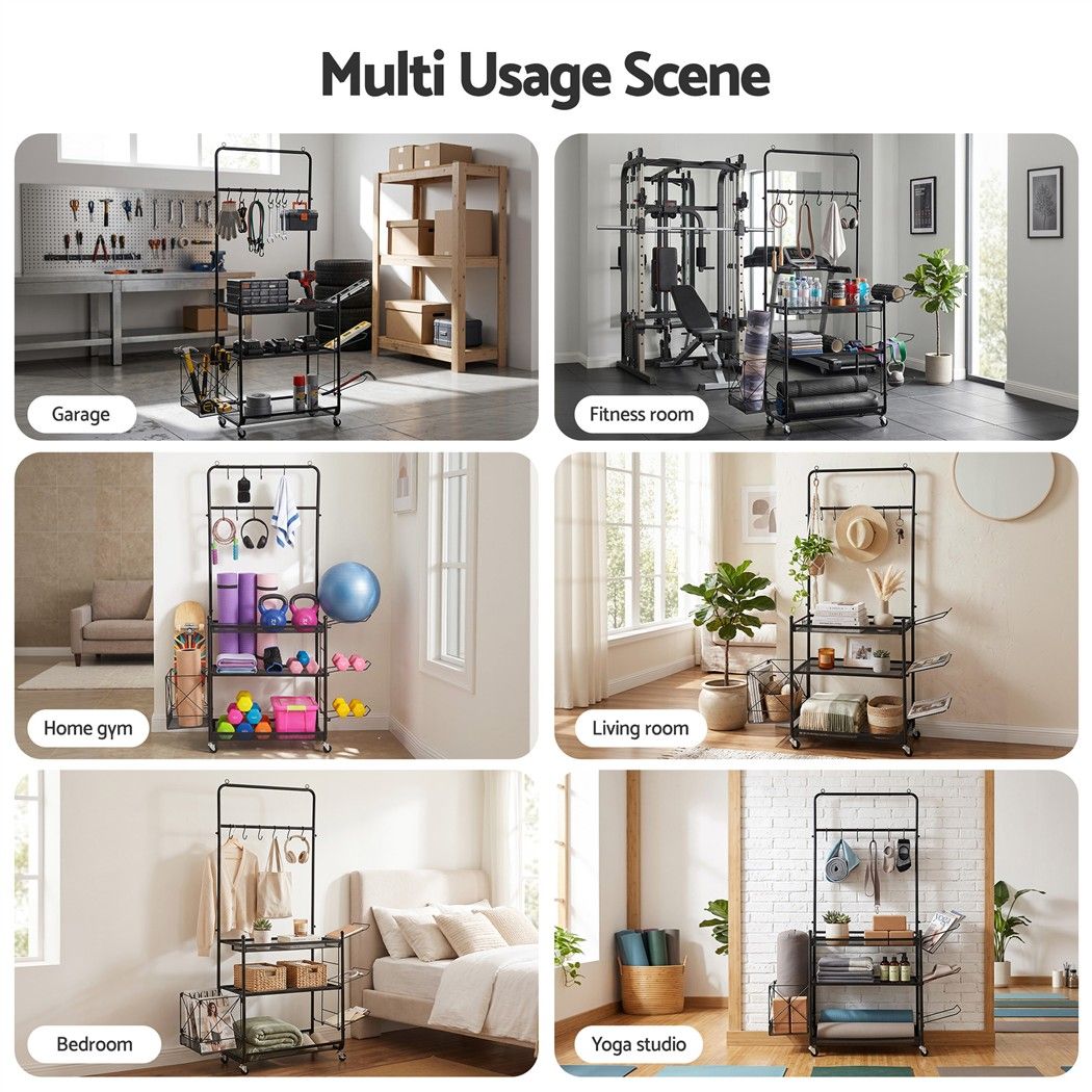 Everfit Yoga Mat Ball Storage Cart Multifunction Equipment Organizer Rack 145cm