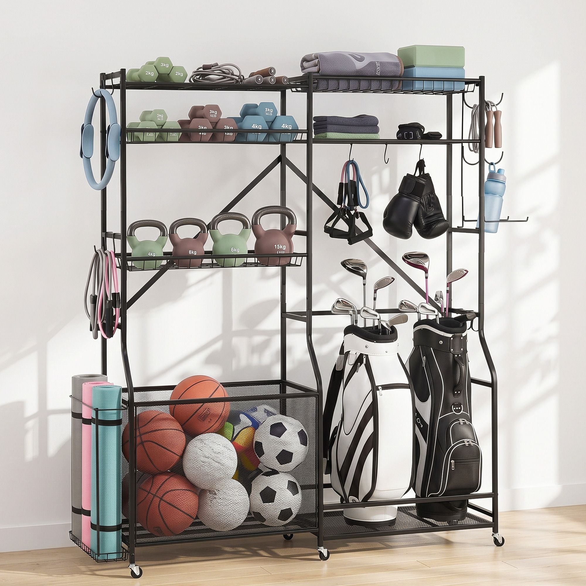 Everfit Sports Equipment Organizer Rack Multi Garage Storage for Golf Bag 174cm