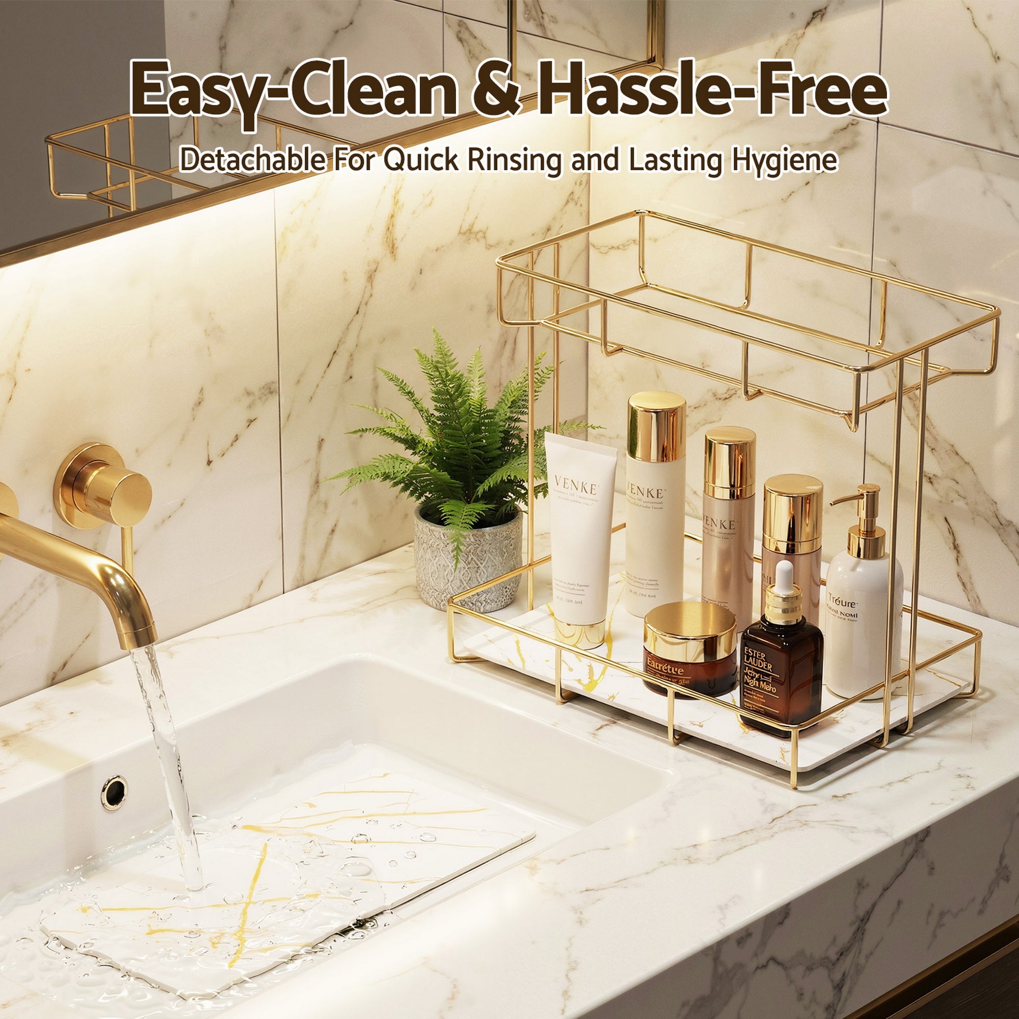 Artiss Bathroom Storage Rack 2 Tier Corner Organiser Gold Marble Look